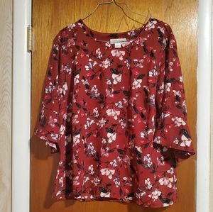 Christopher & Banks Petite Large Floral Print Blouse with Flare Sleeves